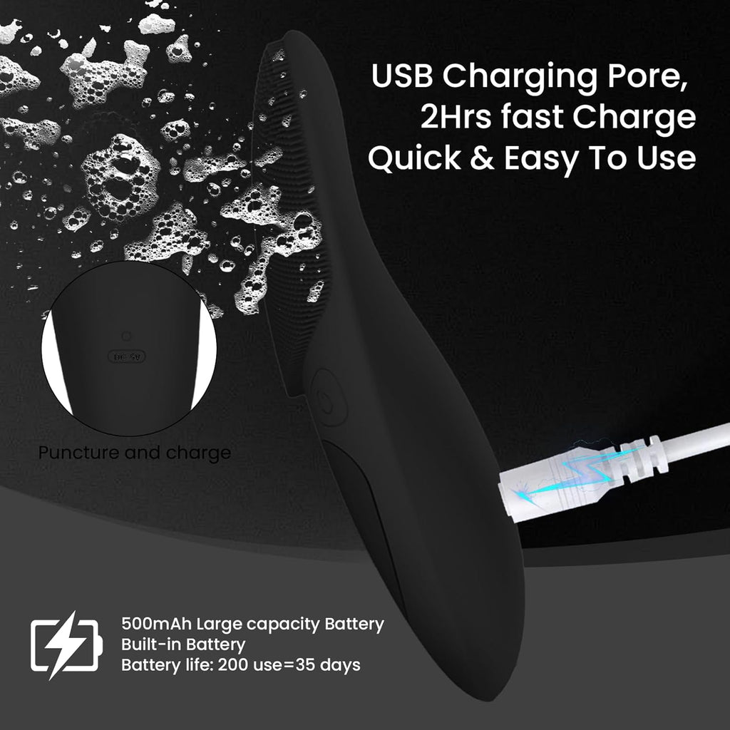 Electric Facial Cleansing Brush for Men, Mini Silicone Face Brush and Massager with 4 Cleaning and 1 Eye Protection Mode, IPX 7 Waterproof Face Scrubber for Exfoliating,Blackhead Removing (Black)