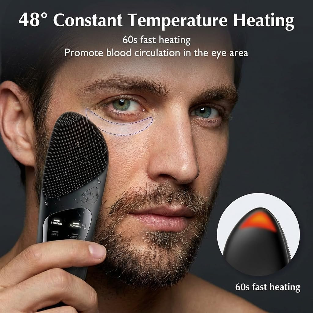 Electric Facial Cleansing Brush for Men, Mini Silicone Face Brush and Massager with 4 Cleaning and 1 Eye Protection Mode, IPX 7 Waterproof Face Scrubber for Exfoliating,Blackhead Removing (Black)