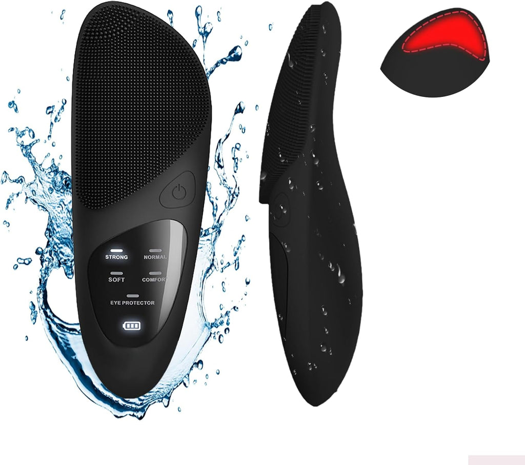 Electric Facial Cleansing Brush for Men, Mini Silicone Face Brush and Massager with 4 Cleaning and 1 Eye Protection Mode, IPX 7 Waterproof Face Scrubber for Exfoliating,Blackhead Removing (Black)