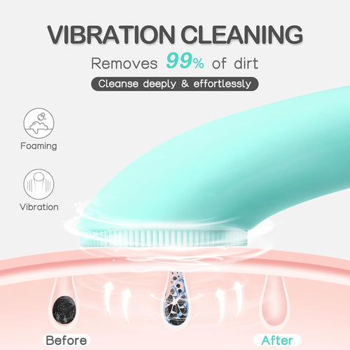 Silicone Face Scrubber, Rechargeable Facial Cleansing Brush with Heat Massage End, Vibrating Exfoliator Scrubber for Deep Cleaning, Waterproof Face Brush for Women and Men (Greenau)